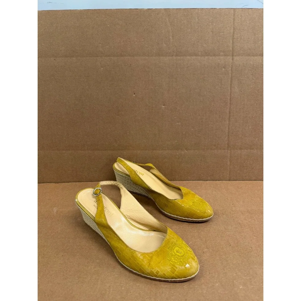 A.Testoni Embroidered Suede Leather Slingback Espadrille Wedge Yellow Size 37 EU